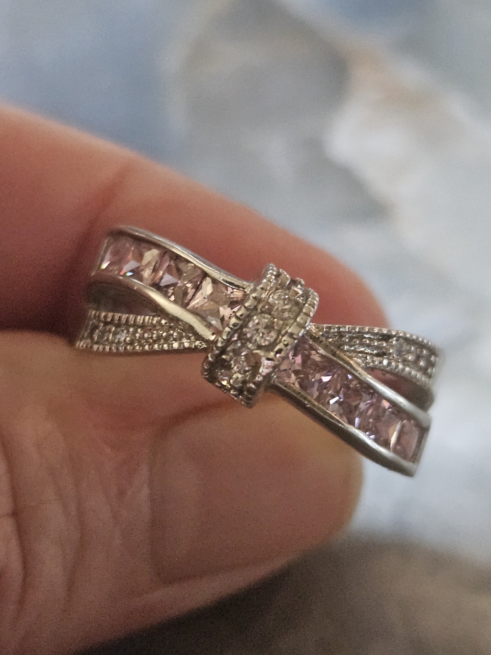 Silver-Tone Pink Crystal Bow Ring - Women Jewelry